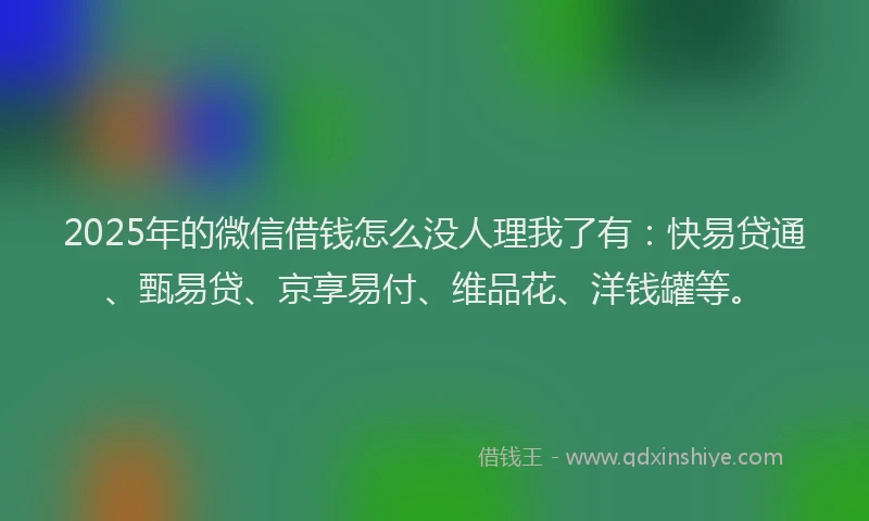 2025年的微信借钱怎么没人理我了有：快易贷通、甄易贷、京享易付、维品花、洋钱罐等。