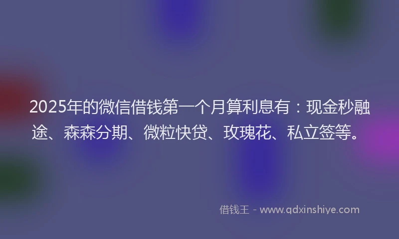2025年的微信借钱第一个月算利息有：现金秒融途、森森分期、微粒快贷、玫瑰花、私立签等。