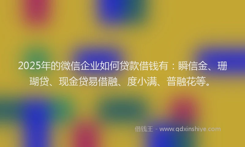 2025年的微信企业如何贷款借钱有：瞬信金、珊瑚贷、现金贷易借融、度小满、普融花等。