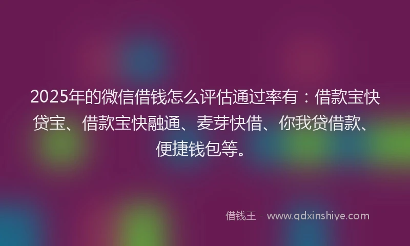 2025年的微信借钱怎么评估通过率有：借款宝快贷宝、借款宝快融通、麦芽快借、你我贷借款、便捷钱包等。