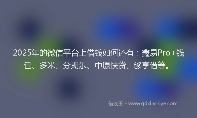 2025年的微信平台上借钱如何还有：鑫易Pro+钱包、多米、分期乐、中原快贷、够享借等。