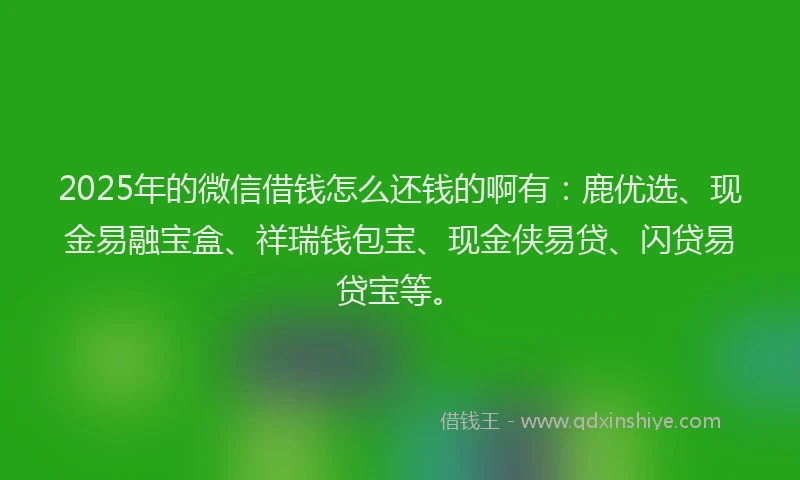 2025年的微信借钱怎么还钱的啊有：鹿优选、现金易融宝盒、祥瑞钱包宝、现金侠易贷、闪贷易贷宝等。