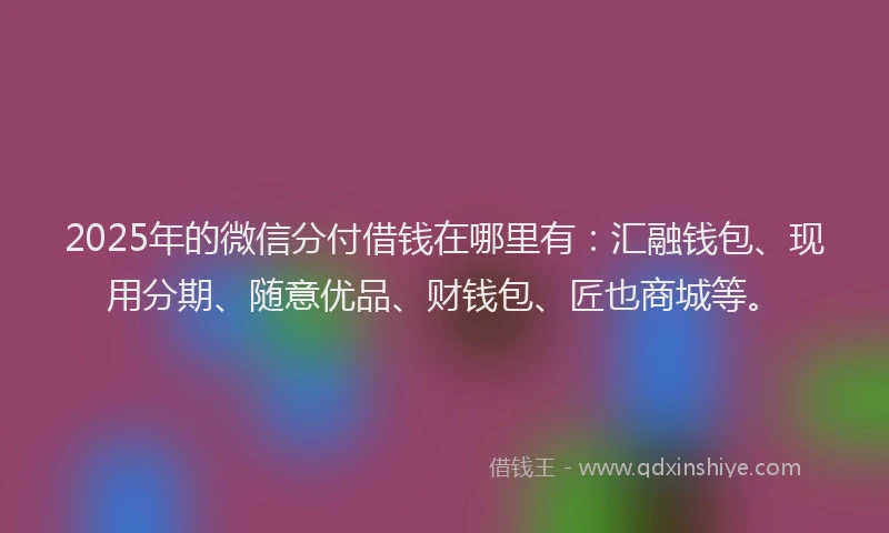 2025年的微信分付借钱在哪里有：汇融钱包、现用分期、随意优品、财钱包、匠也商城等。