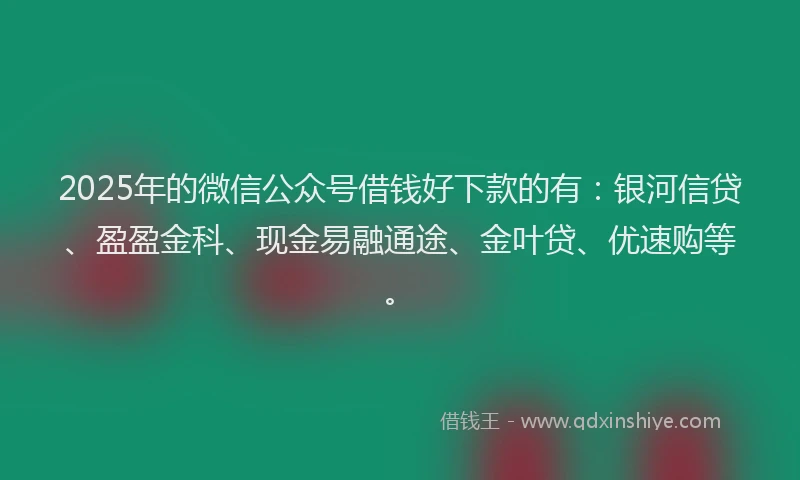 2025年的微信公众号借钱好下款的有：银河信贷、盈盈金科、现金易融通途、金叶贷、优速购等。