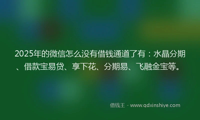 2025年的微信怎么没有借钱通道了有：水晶分期、借款宝易贷、享下花、分期易、飞融金宝等。
