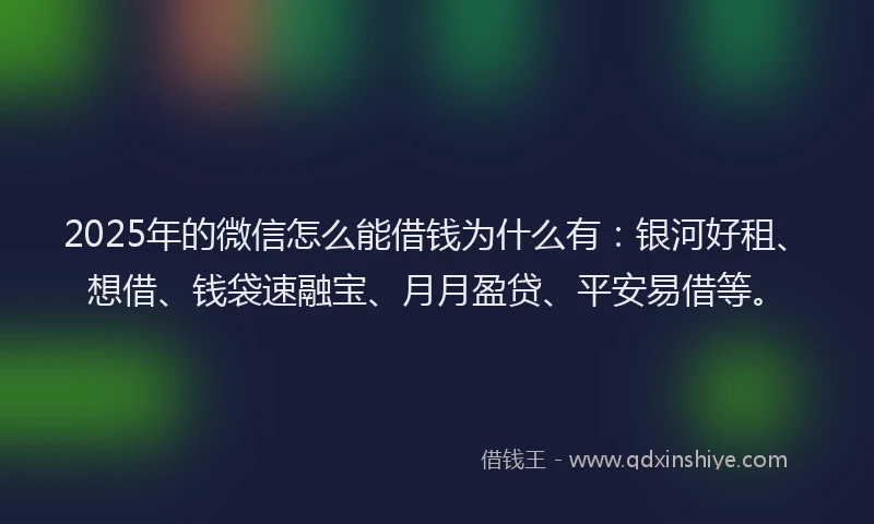 2025年的微信怎么能借钱为什么有：银河好租、想借、钱袋速融宝、月月盈贷、平安易借等。