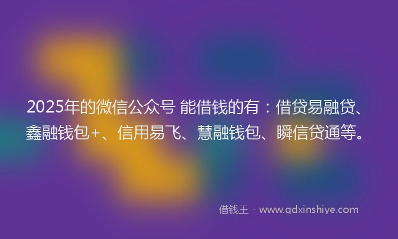 2025年的微信公众号 能借钱的有：借贷易融贷、鑫融钱包+、信用易飞、慧融钱包、瞬信贷通等。