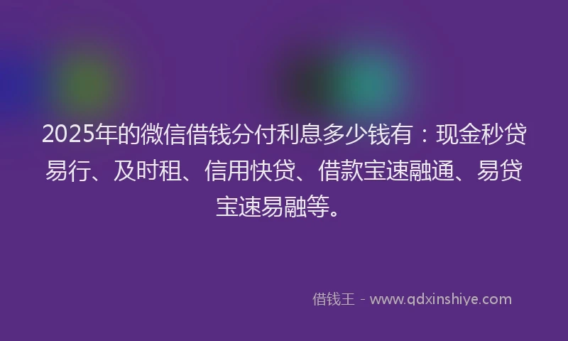 2025年的微信借钱分付利息多少钱有：现金秒贷易行、及时租、信用快贷、借款宝速融通、易贷宝速易融等。