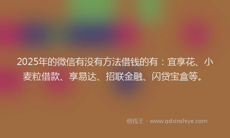 2025年的微信有没有方法借钱的有：宜享花、小麦粒借款、享易达、招联金融、闪贷宝盒等。