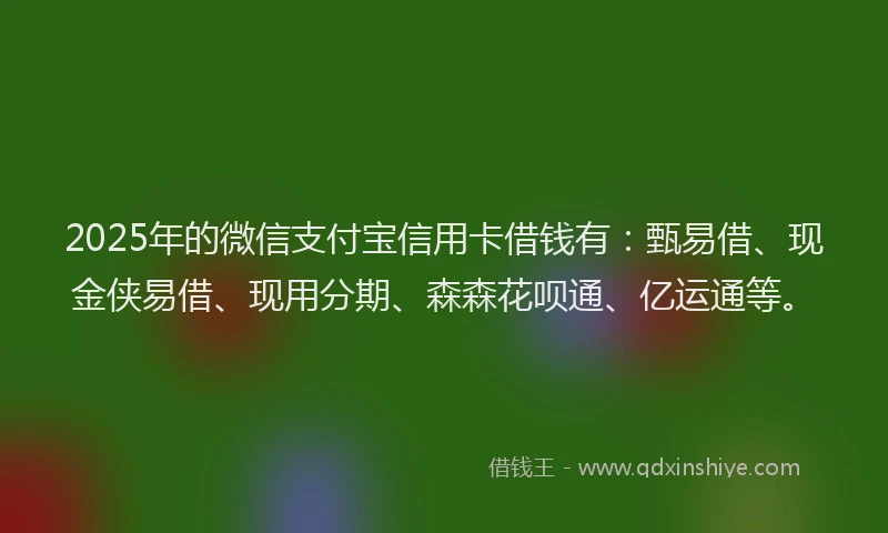 2025年的微信支付宝信用卡借钱有：甄易借、现金侠易借、现用分期、森森花呗通、亿运通等。