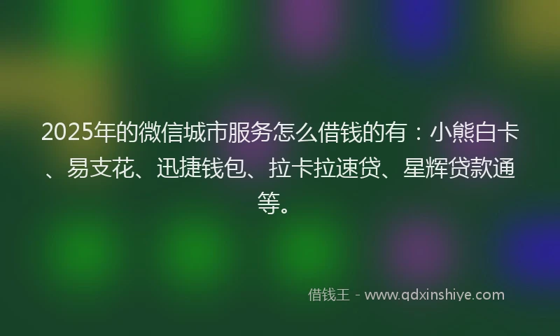 2025年的微信城市服务怎么借钱的有：小熊白卡、易支花、迅捷钱包、拉卡拉速贷、星辉贷款通等。