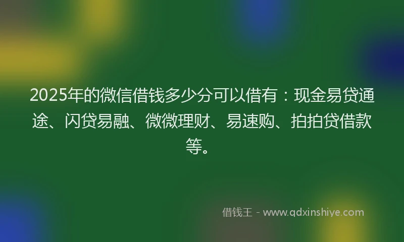 2025年的微信借钱多少分可以借有：现金易贷通途、闪贷易融、微微理财、易速购、拍拍贷借款等。
