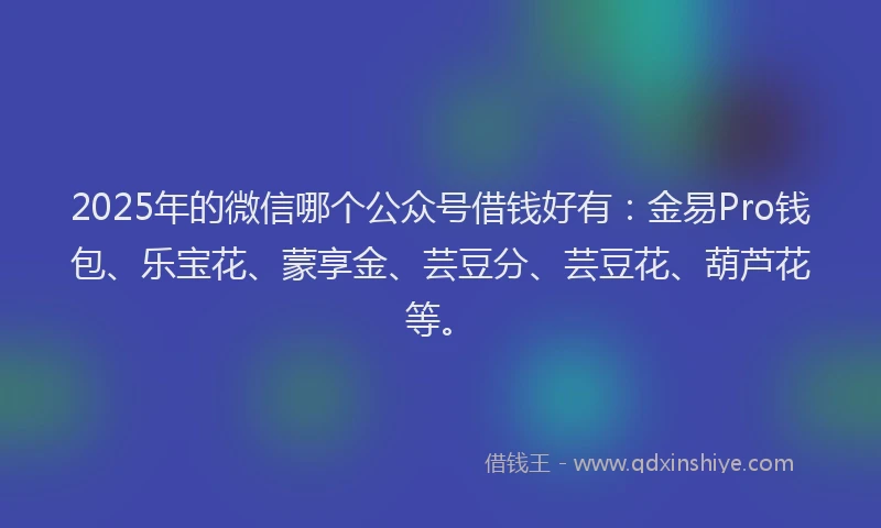 2025年的微信哪个公众号借钱好有：金易Pro钱包、乐宝花、蒙享金、芸豆分、芸豆花、葫芦花等。
