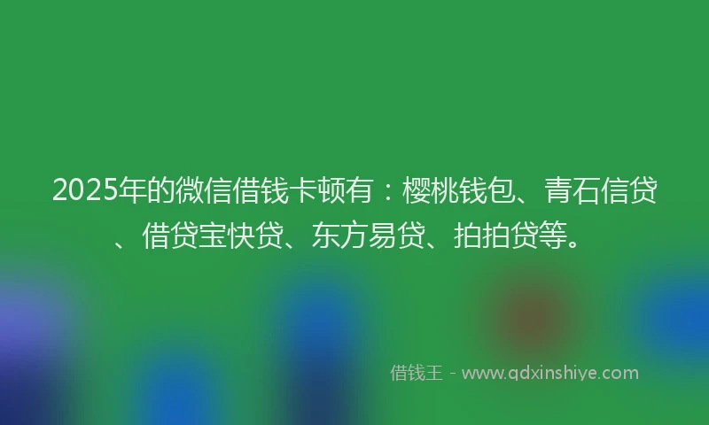 2025年的微信借钱卡顿有：樱桃钱包、青石信贷、借贷宝快贷、东方易贷、拍拍贷等。
