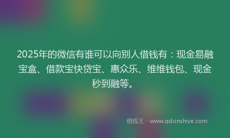 2025年的微信有谁可以向别人借钱有：现金易融宝盒、借款宝快贷宝、惠众乐、维维钱包、现金秒到融等。