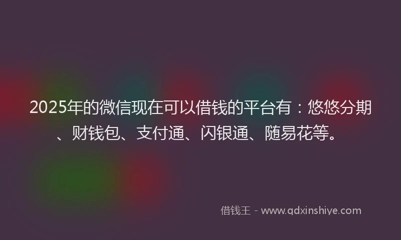 2025年的微信现在可以借钱的平台有：悠悠分期、财钱包、支付通、闪银通、随易花等。