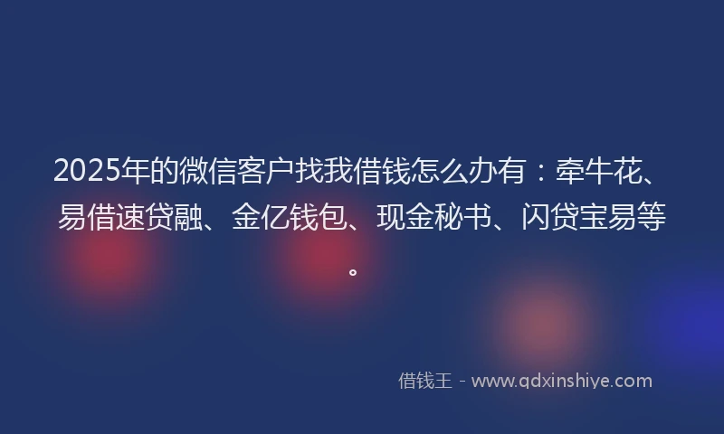 2025年的微信客户找我借钱怎么办有：牵牛花、易借速贷融、金亿钱包、现金秘书、闪贷宝易等。