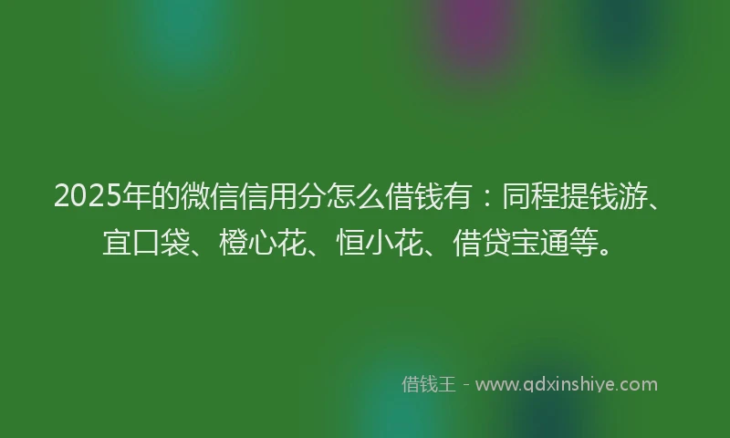 2025年的微信信用分怎么借钱有：同程提钱游、宜口袋、橙心花、恒小花、借贷宝通等。