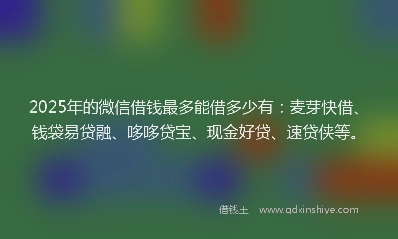 2025年的微信借钱最多能借多少有：麦芽快借、钱袋易贷融、哆哆贷宝、现金好贷、速贷侠等。