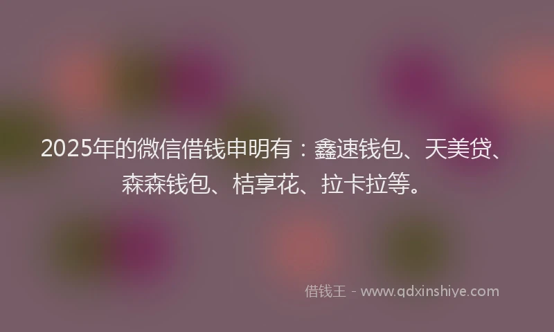 2025年的微信借钱申明有：鑫速钱包、天美贷、森森钱包、桔享花、拉卡拉等。