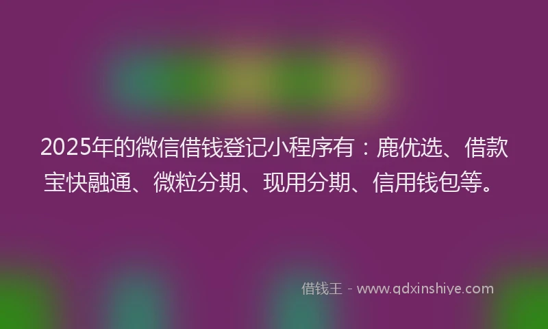 2025年的微信借钱登记小程序有：鹿优选、借款宝快融通、微粒分期、现用分期、信用钱包等。
