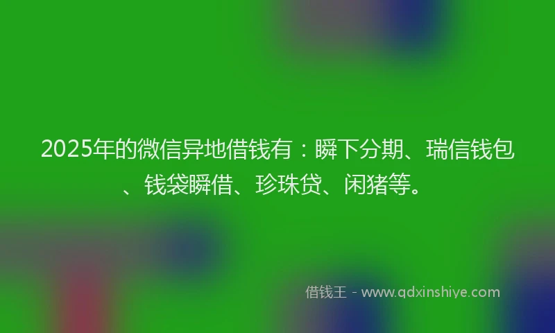 2025年的微信异地借钱有：瞬下分期、瑞信钱包、钱袋瞬借、珍珠贷、闲猪等。