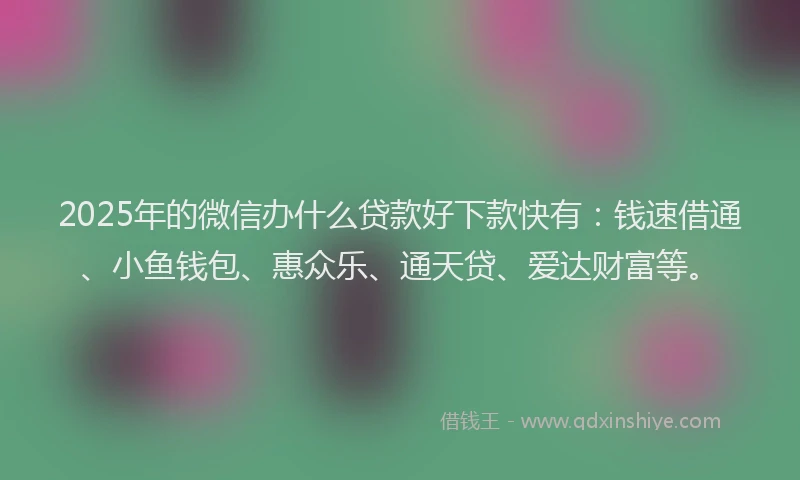 2025年的微信办什么贷款好下款快有：钱速借通、小鱼钱包、惠众乐、通天贷、爱达财富等。
