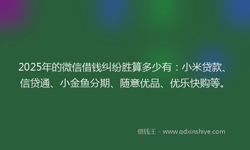 2025年的微信借钱纠纷胜算多少有：小米贷款、信贷通、小金鱼分期、随意优品、优乐快购等。