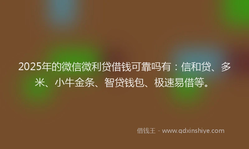2025年的微信微利贷借钱可靠吗有：信和贷、多米、小牛金条、智贷钱包、极速易借等。