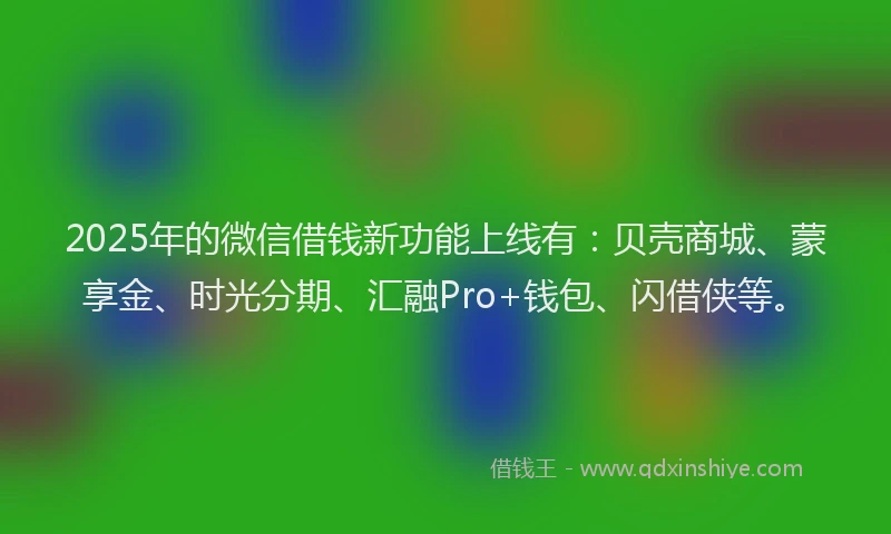 2025年的微信借钱新功能上线有：贝壳商城、蒙享金、时光分期、汇融Pro+钱包、闪借侠等。