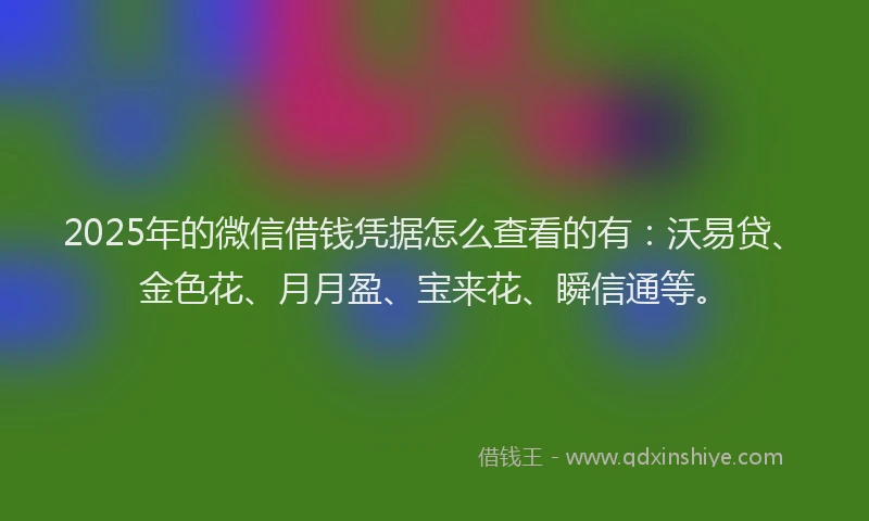 2025年的微信借钱凭据怎么查看的有：沃易贷、金色花、月月盈、宝来花、瞬信通等。