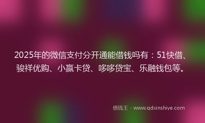 2025年的微信支付分开通能借钱吗有：51快借、骏祥优购、小赢卡贷、哆哆贷宝、乐融钱包等。