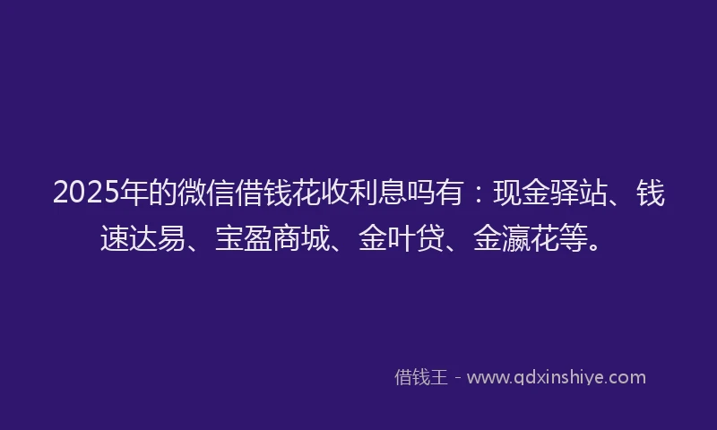 2025年的微信借钱花收利息吗有：现金驿站、钱速达易、宝盈商城、金叶贷、金瀛花等。