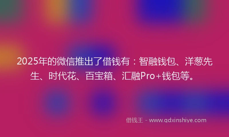 2025年的微信推出了借钱有：智融钱包、洋葱先生、时代花、百宝箱、汇融Pro+钱包等。