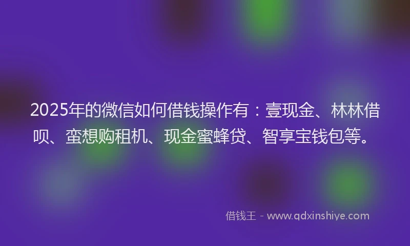 2025年的微信如何借钱操作有：壹现金、林林借呗、蛮想购租机、现金蜜蜂贷、智享宝钱包等。