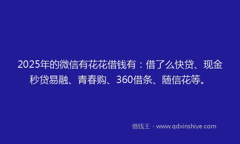 2025年的微信有花花借钱有：借了么快贷、现金秒贷易融、青春购、360借条、随信花等。