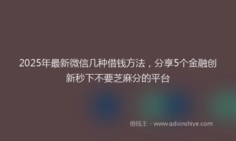 2025年最新微信几种借钱方法，分享5个金融创新秒下不要芝麻分的平台