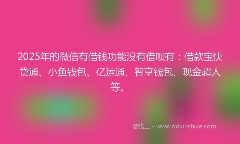 2025年的微信有借钱功能没有借呗有：借款宝快贷通、小鱼钱包、亿运通、智享钱包、现金超人等。