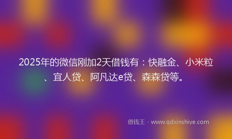 2025年的微信刚加2天借钱有：快融金、小米粒、宜人贷、阿凡达e贷、森森贷等。