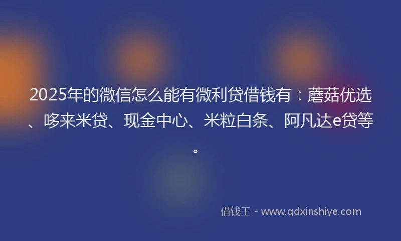 2025年的微信怎么能有微利贷借钱有：蘑菇优选、哆来米贷、现金中心、米粒白条、阿凡达e贷等。