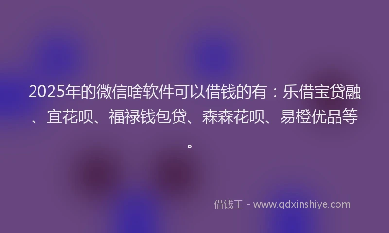 2025年的微信啥软件可以借钱的有：乐借宝贷融、宜花呗、福禄钱包贷、森森花呗、易橙优品等。