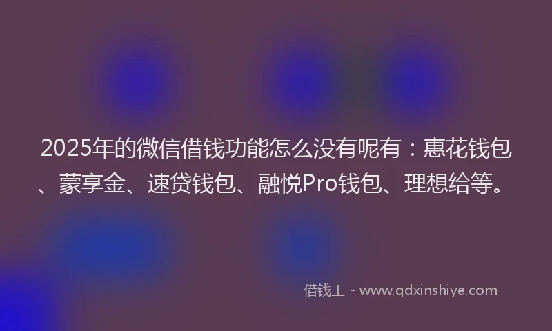 2025年的微信借钱功能怎么没有呢有：惠花钱包、蒙享金、速贷钱包、融悦Pro钱包、理想给等。