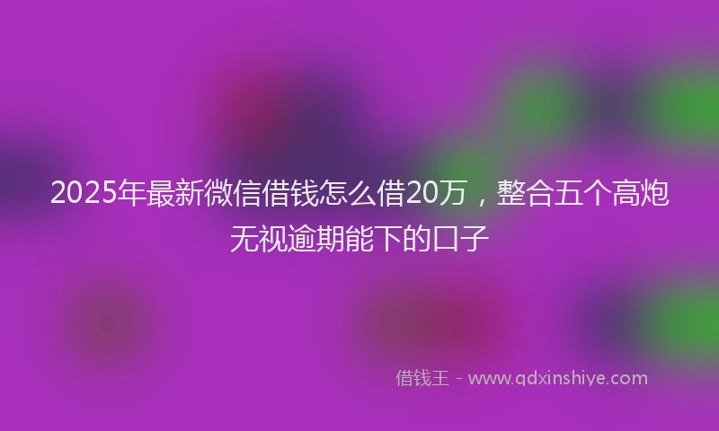 2025年最新微信借钱怎么借20万，整合五个高炮无视逾期能下的口子