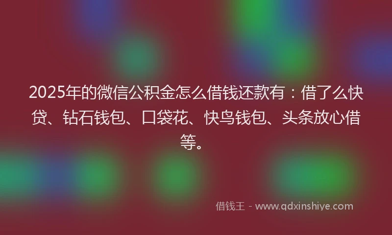 2025年的微信公积金怎么借钱还款有：借了么快贷、钻石钱包、口袋花、快鸟钱包、头条放心借等。