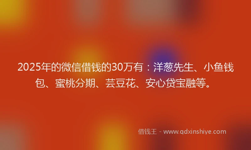 2025年的微信借钱的30万有：洋葱先生、小鱼钱包、蜜桃分期、芸豆花、安心贷宝融等。