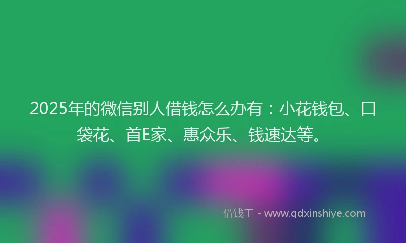 2025年的微信别人借钱怎么办有：小花钱包、口袋花、首E家、惠众乐、钱速达等。