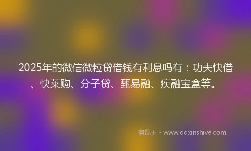 2025年的微信微粒贷借钱有利息吗有:功夫快借、快莱购、分子贷、甄易融、疾融宝盒等。