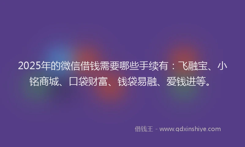 2025年的微信借钱需要哪些手续有：飞融宝、小铭商城、口袋财富、钱袋易融、爱钱进等。