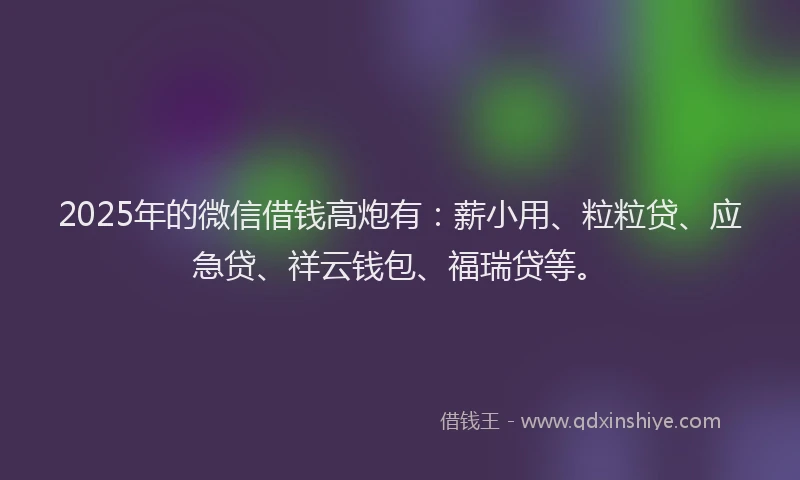 2025年的微信借钱高炮有：薪小用、粒粒贷、应急贷、祥云钱包、福瑞贷等。
