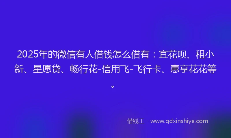 2025年的微信有人借钱怎么借有：宜花呗、租小新、星愿贷、畅行花-信用飞-飞行卡、惠享花花等。